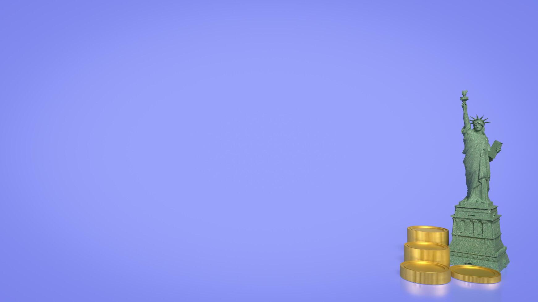 The statue of liberty and coins for business concept 3d rendering. photo