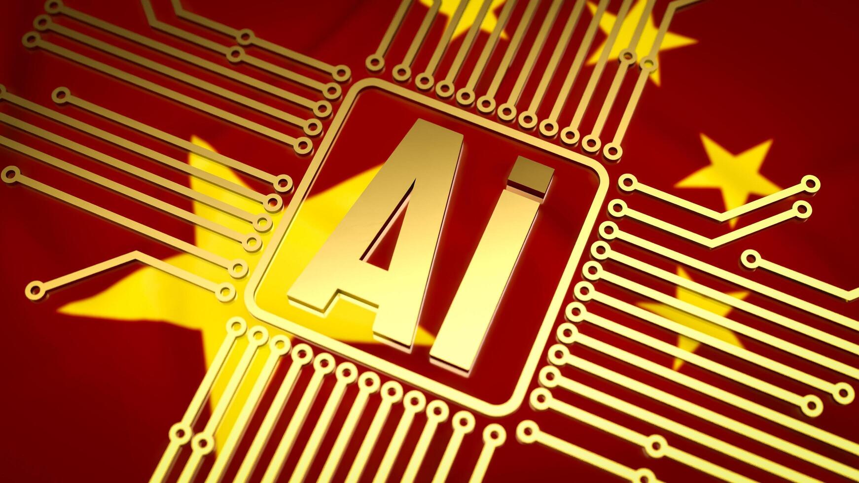 The gold ai text and electric logic on china flag background for technology concept 3d rendering. photo
