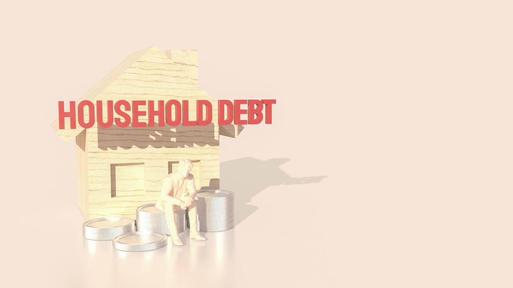 The house icons and text Household debt for real estate or property concept 3d rendering. photo