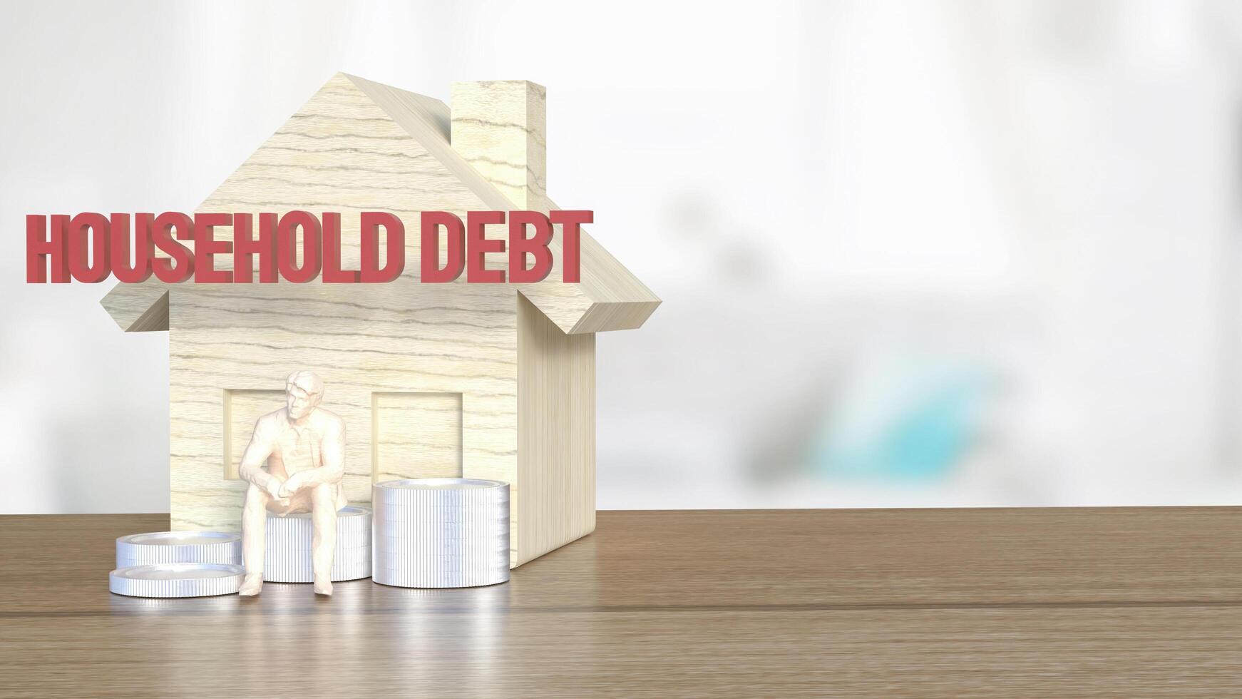 The house icons and text Household debt for real estate or property concept 3d rendering. photo