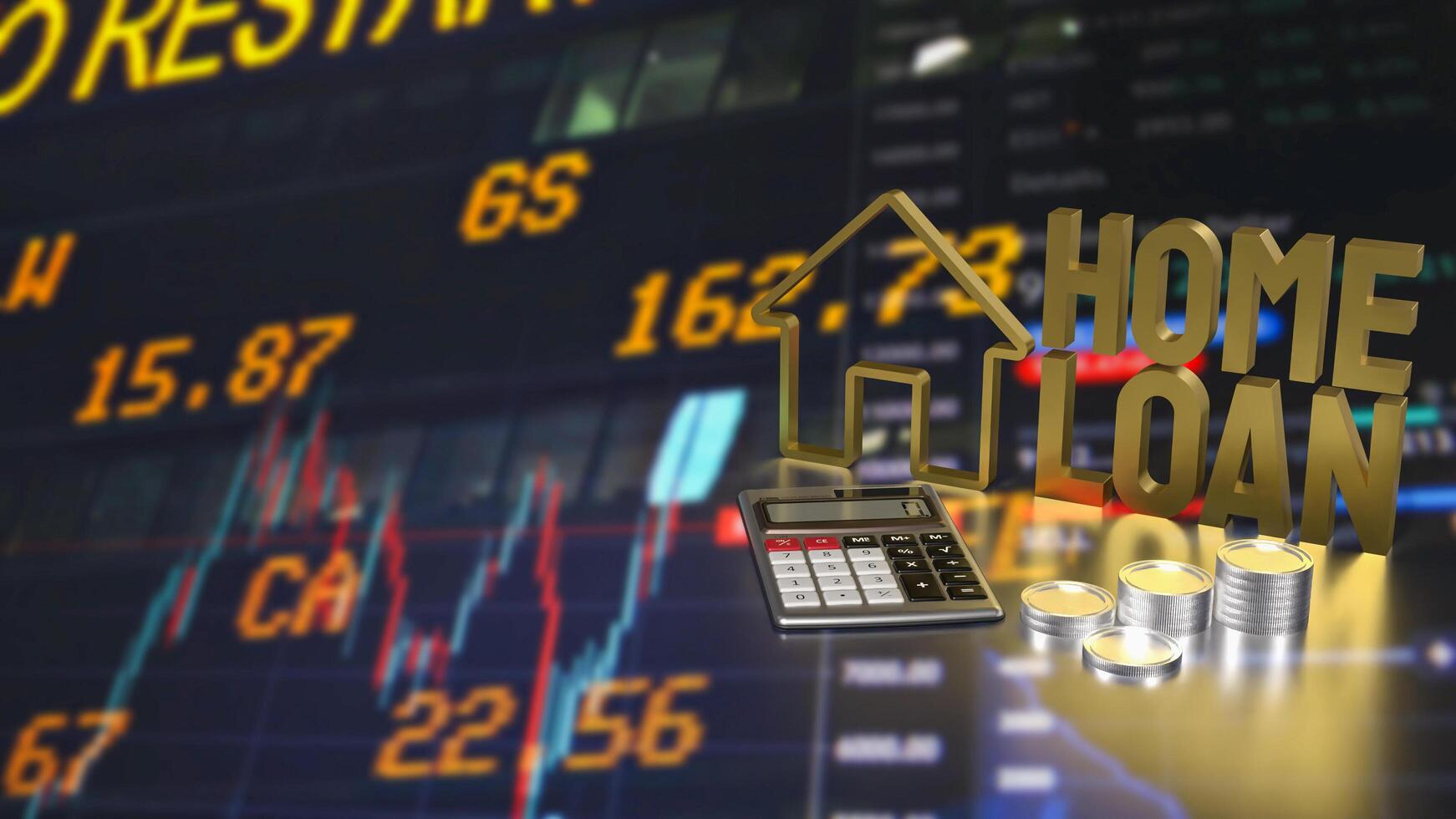 The house icons and text Home loan for real estate or property concept 3d rendering. photo