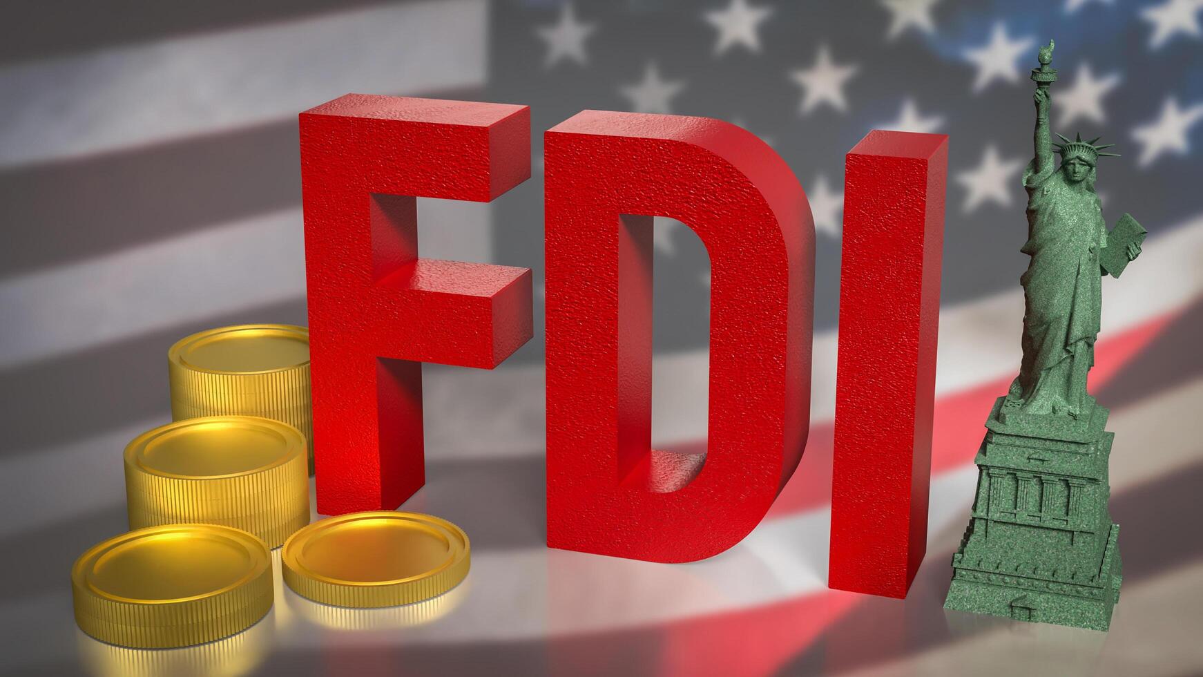 The fdi coins on USA flag for Business concept 3d rendering. photo
