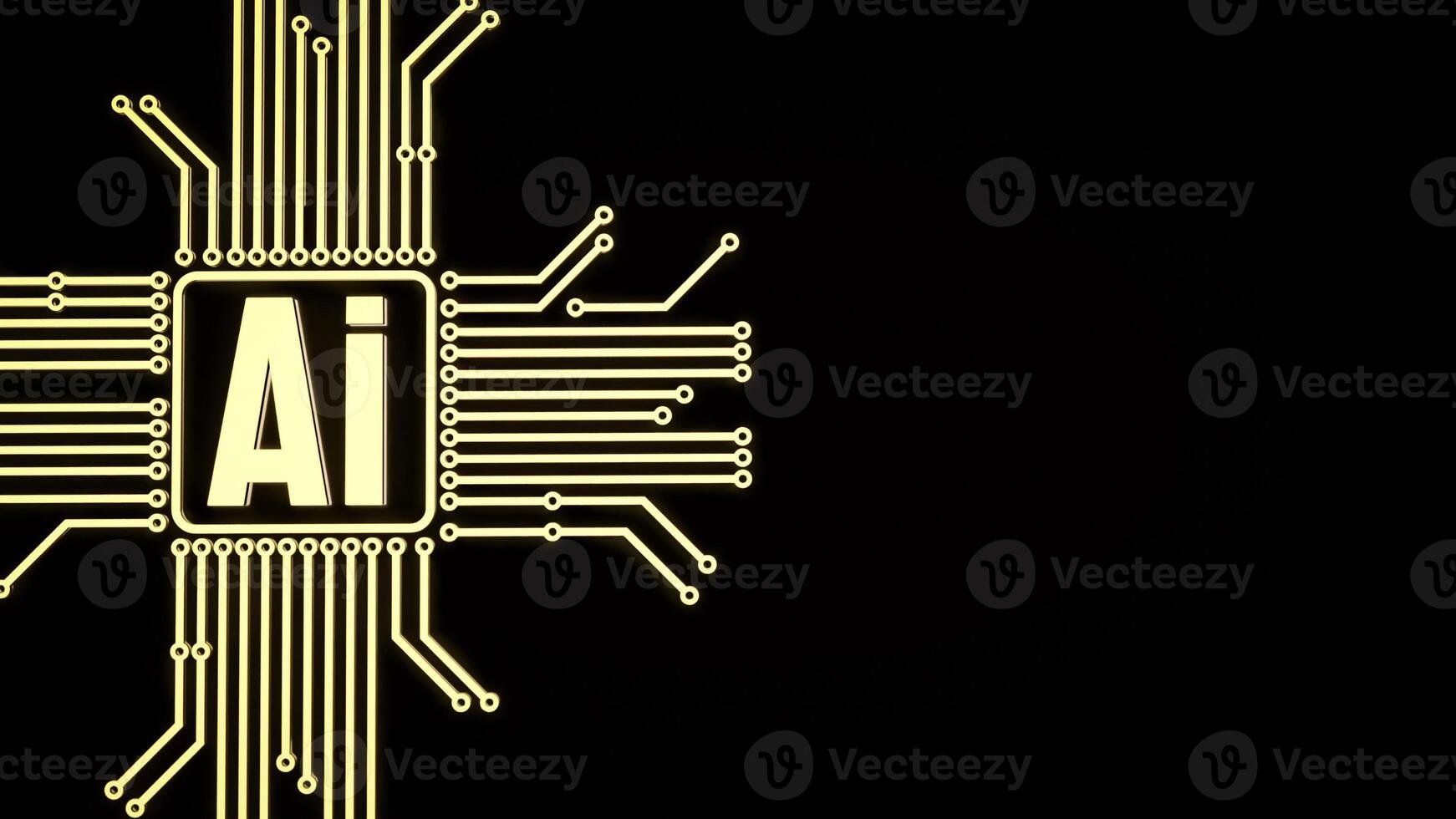 The gold ai text and electric logic on black background for technology concept 3d rendering. photo