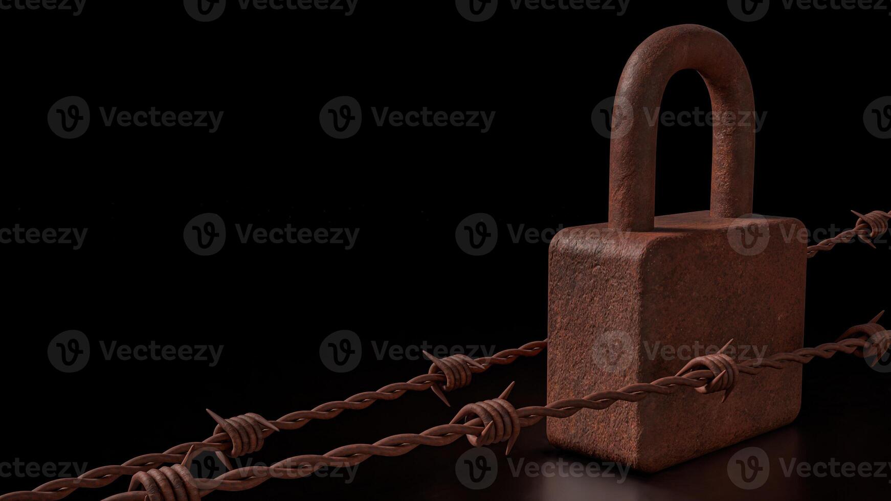 The Rusty lock for Cybersecurity or technology concept 3d rendering. photo