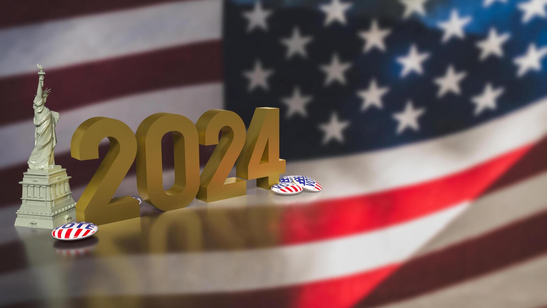 The brooch vote and statue of liberty on USA flag for U.S. presidential election concept 3d rendering. photo