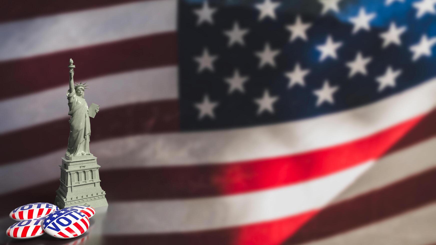 The brooch vote and statue of liberty on USA flag for U.S. presidential election concept 3d rendering. photo