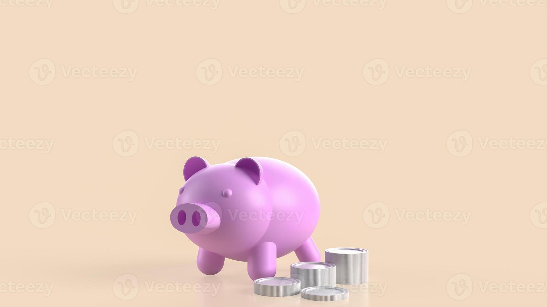 The piggy bank and coins for earn or saving concept 3d rendering. photo