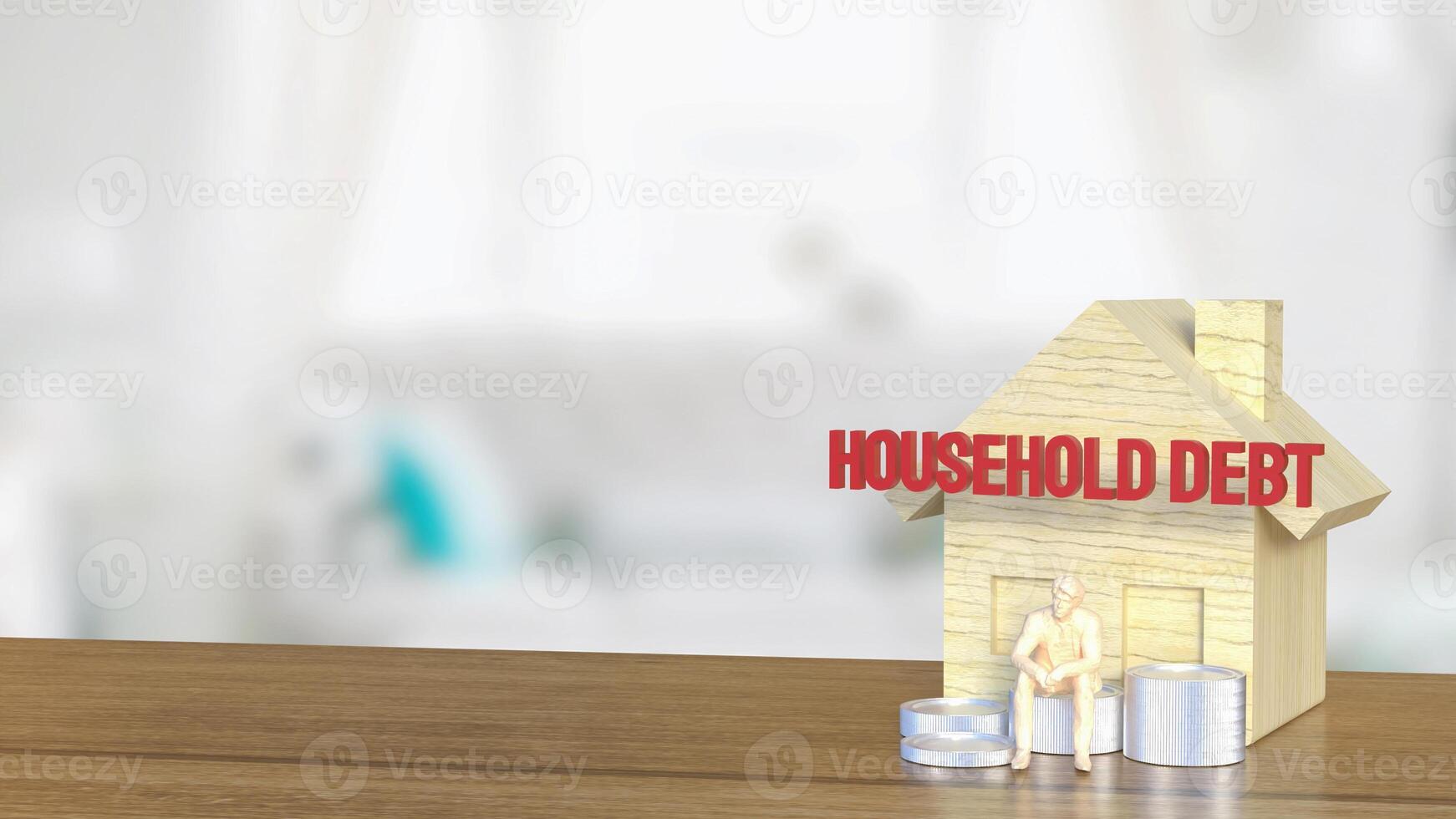 The house icons and text Household debt for real estate or property concept 3d rendering. photo