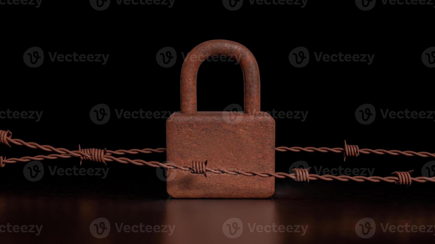 The Rusty lock for Cybersecurity or technology concept 3d rendering. photo