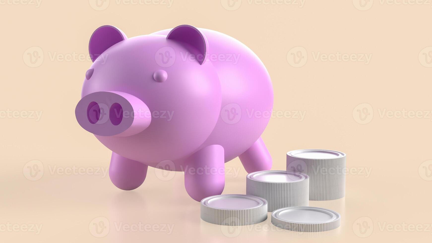 The piggy bank and coins for earn or saving concept 3d rendering. photo