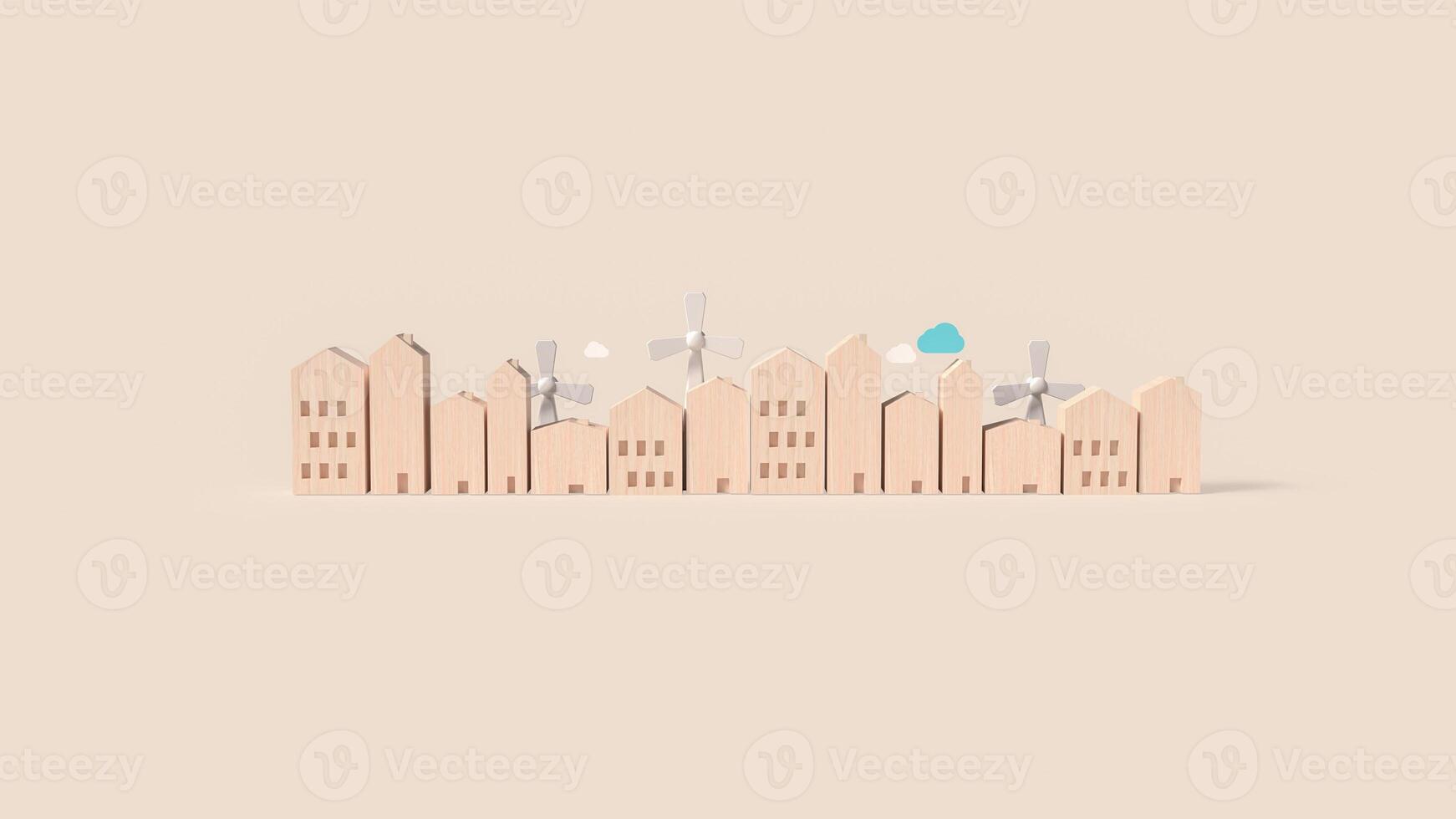 The city and windmill for eco power concept 3d rendering photo