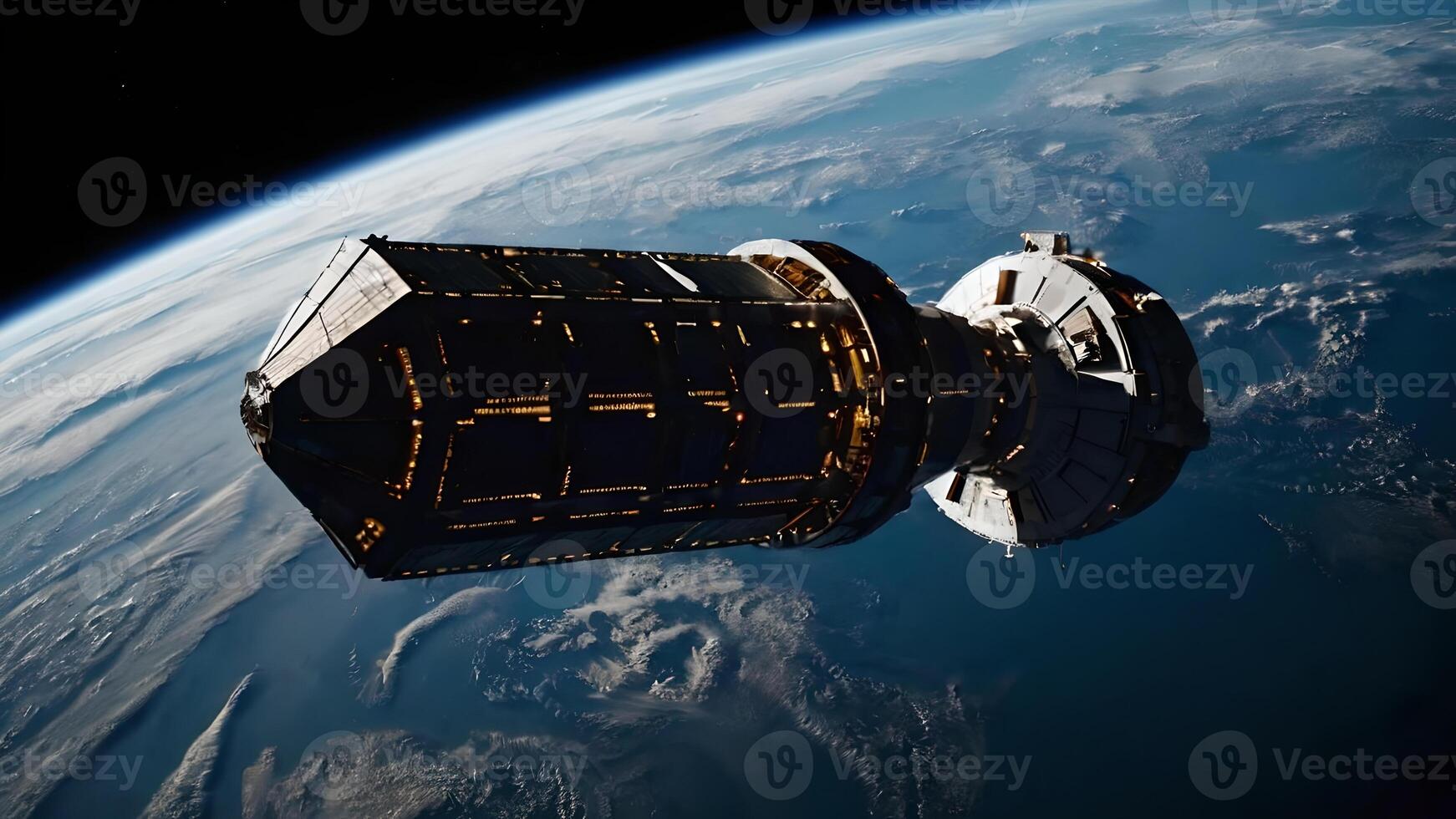 Cargo Spacecraft Orbiting Earth in the Darkness of Space photo