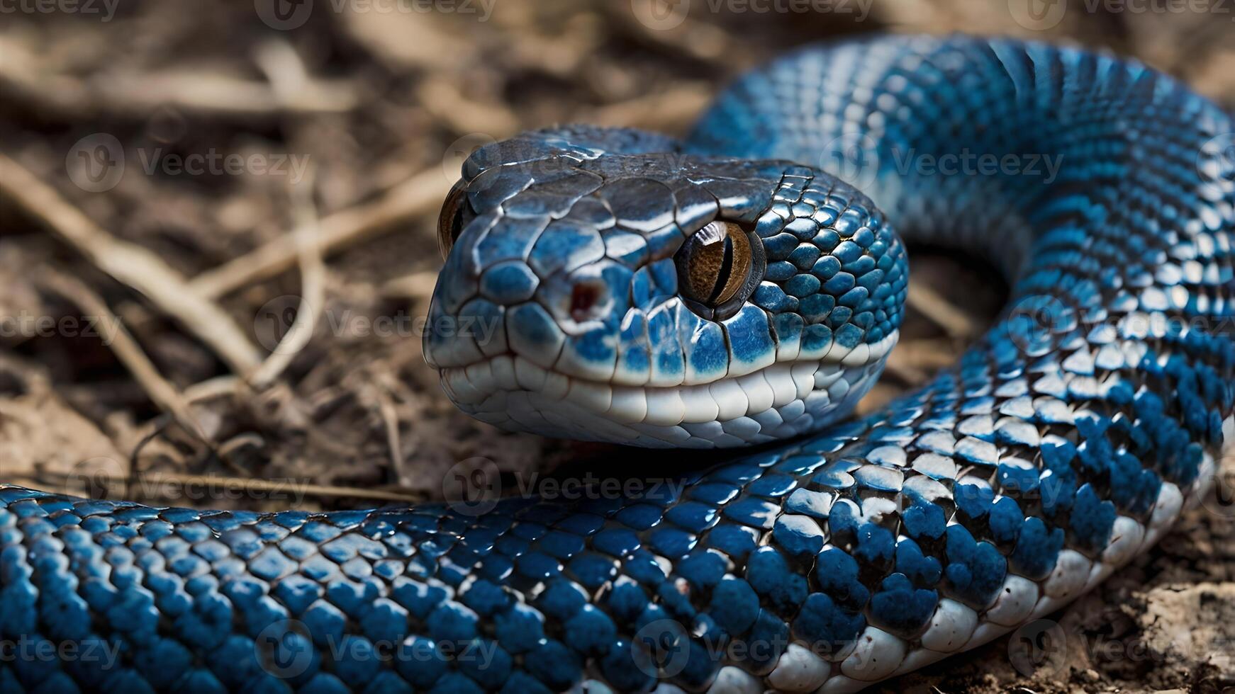 Closeup of a Vibrant Blue Viper Snake in its Natural Habitat photo
