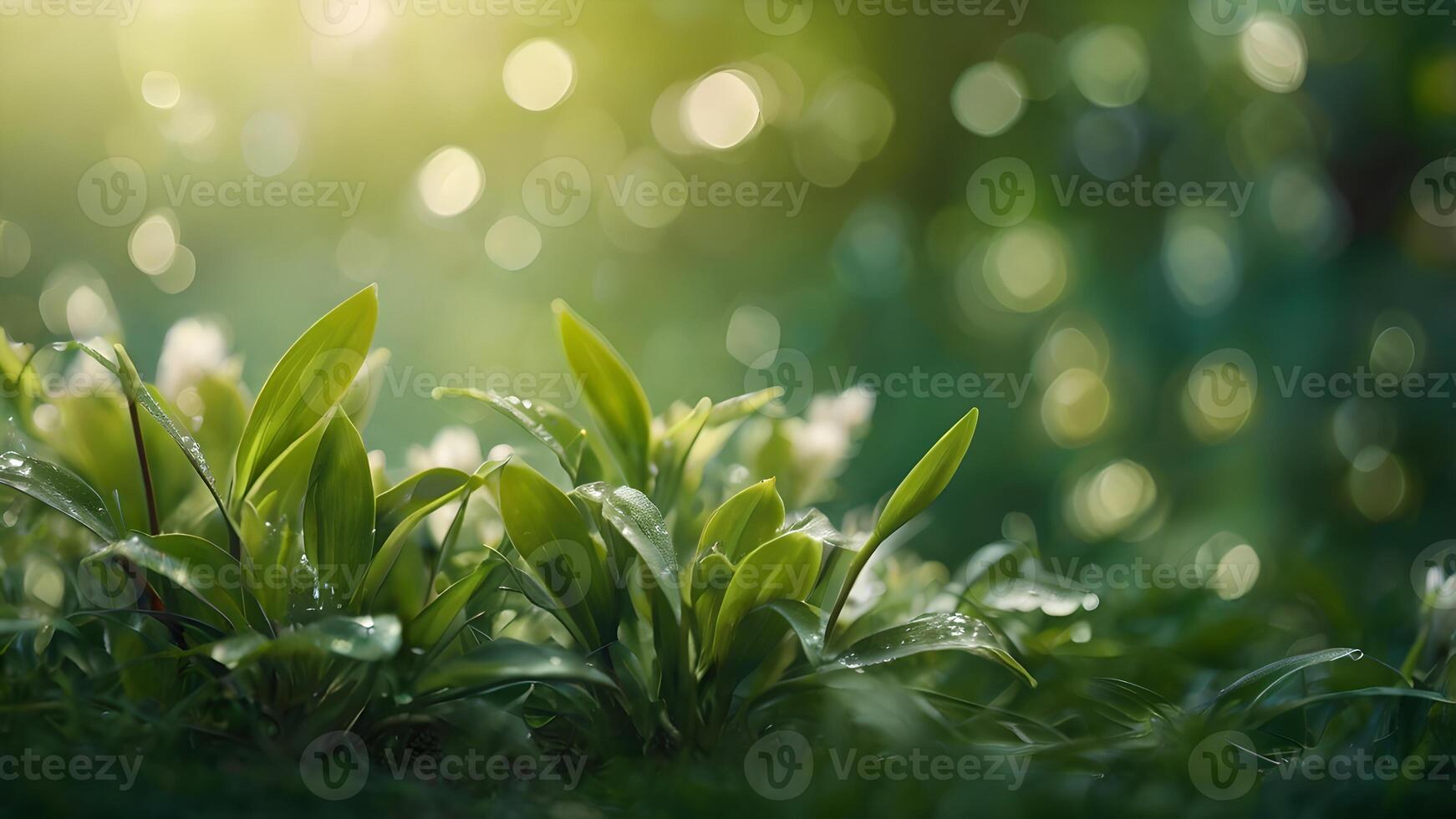 Green Spring Background With Blurred Bokeh Lights photo