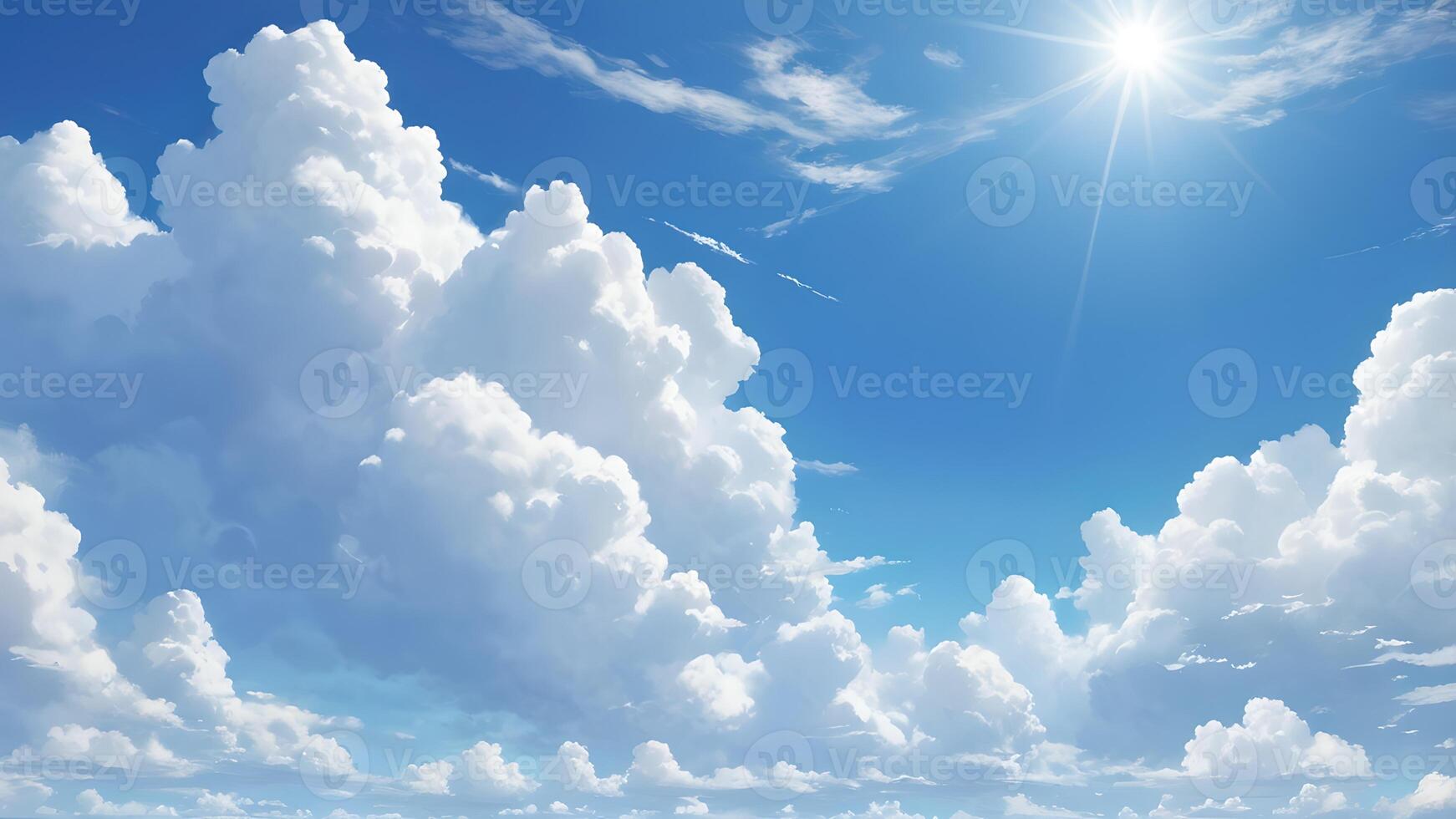 Beautiful Sunny Day with Fluffy Clouds in a Clear Blue Sky photo