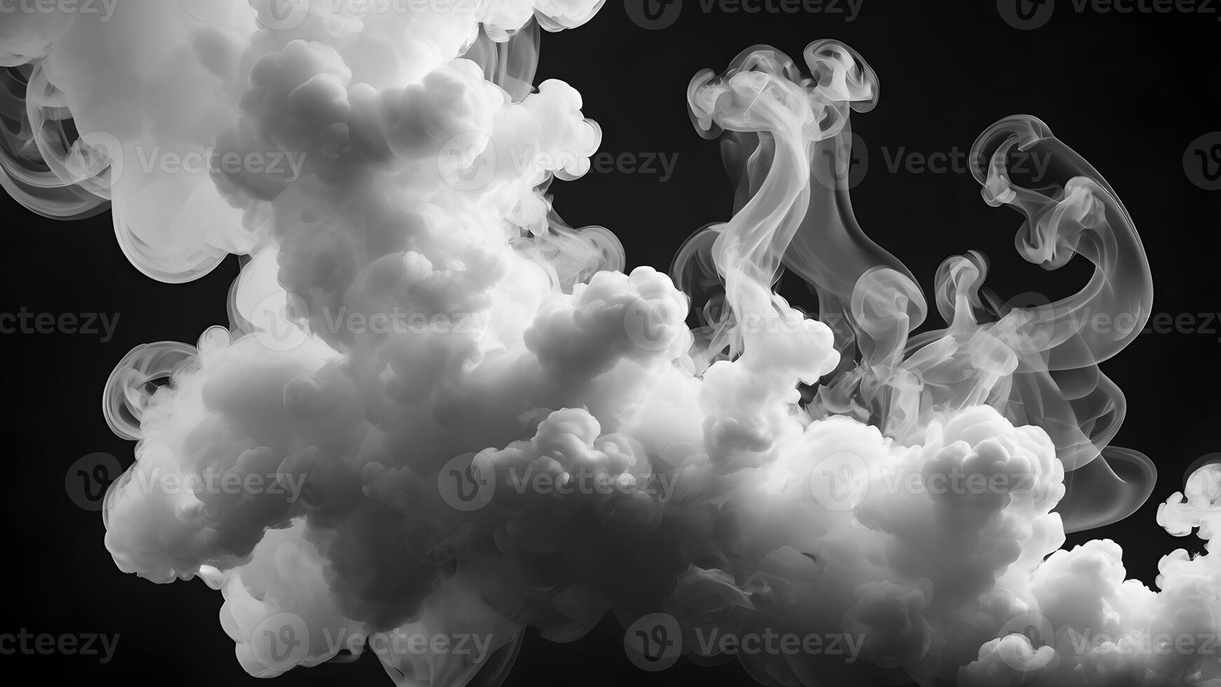 Abstract White Smoke Swirls and Clouds on Black Background photo