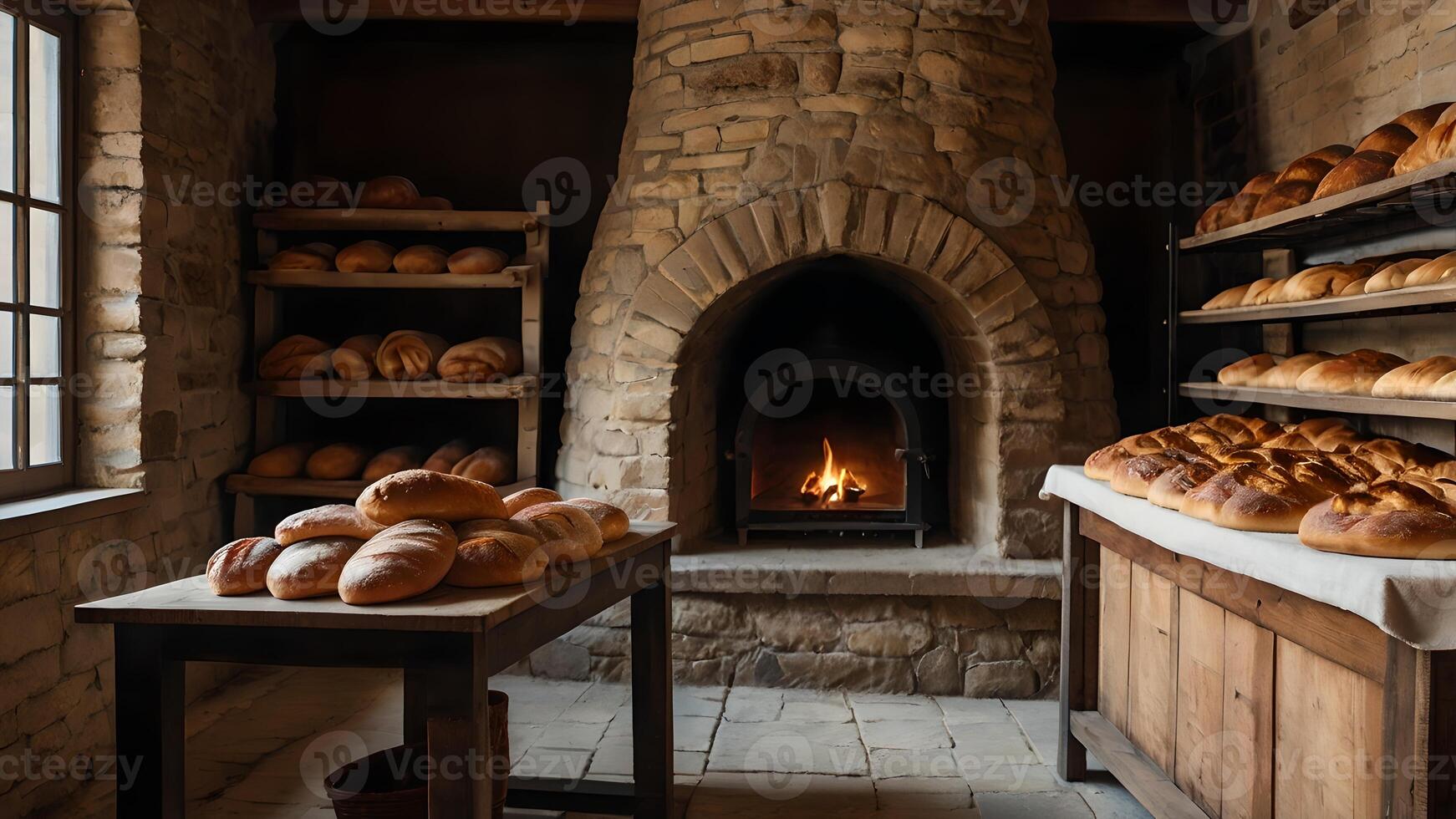 Warm Bread From a Stone Oven in an Artisan Bakery photo