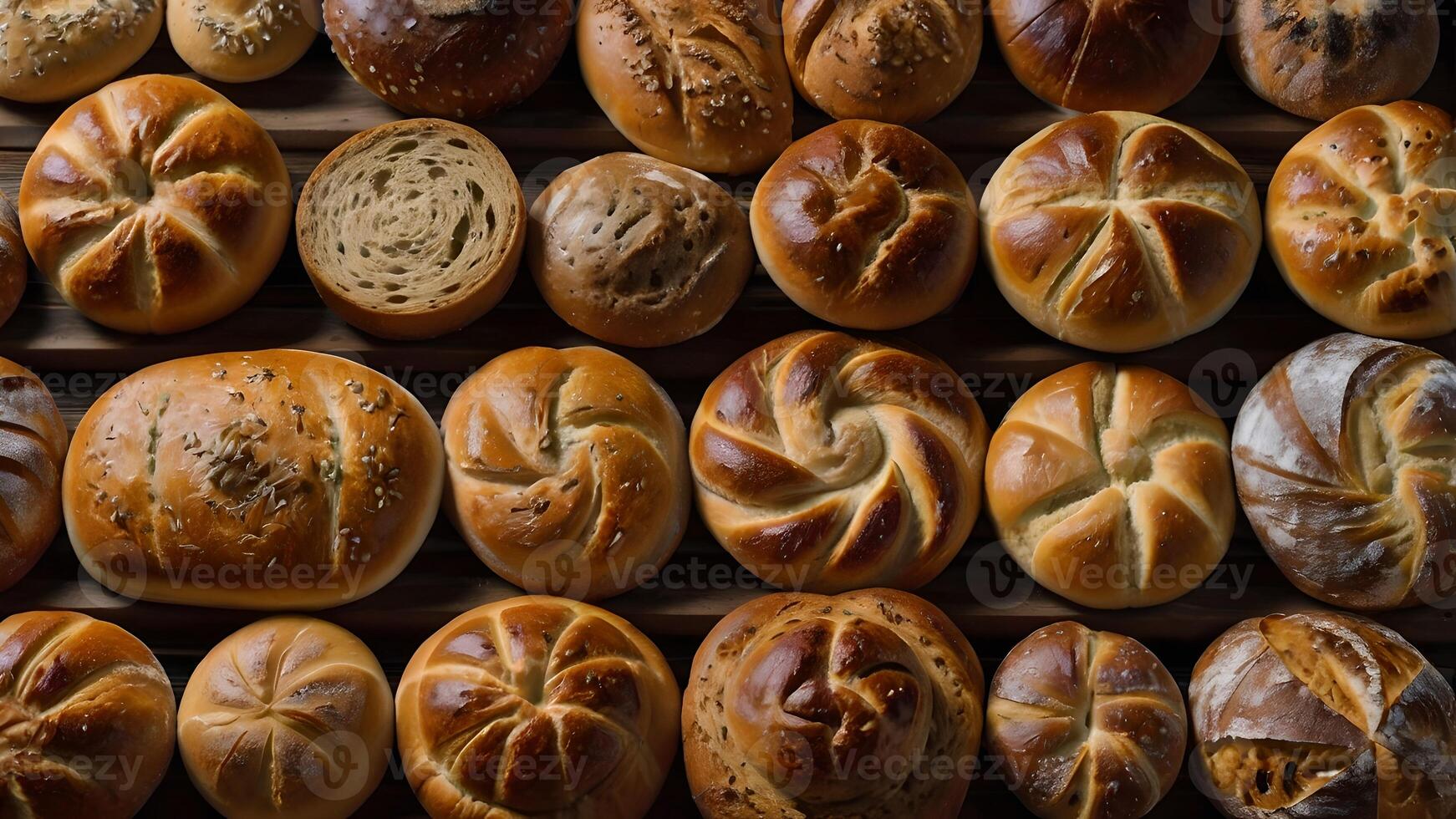 Assortment of Freshly Baked Breads, a Variety of Shapes and Textures photo