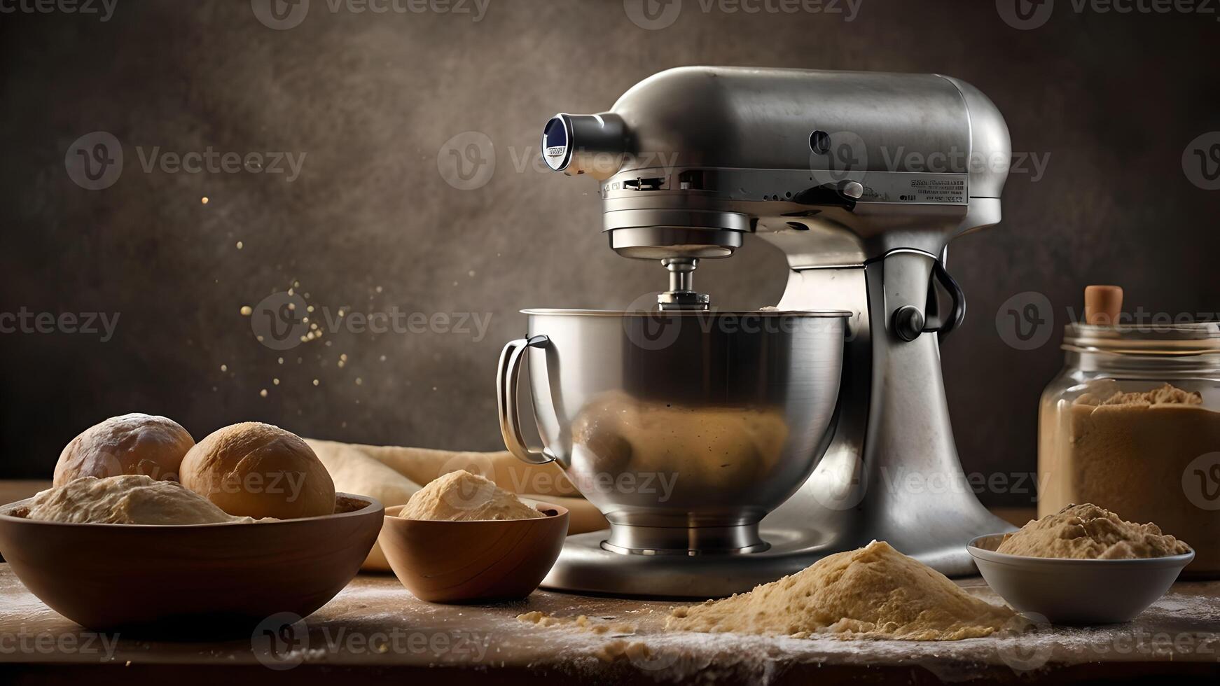 Baking Supplies With Stand Mixer Ready for Mixing Dough photo