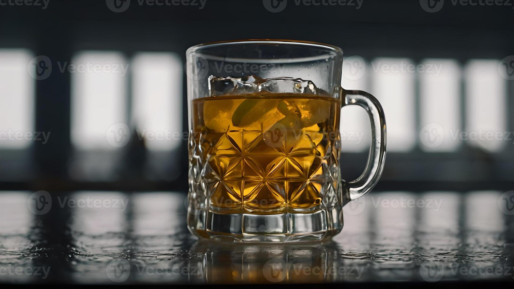Refreshing Drink in a Crystal Mug on a Table Top photo