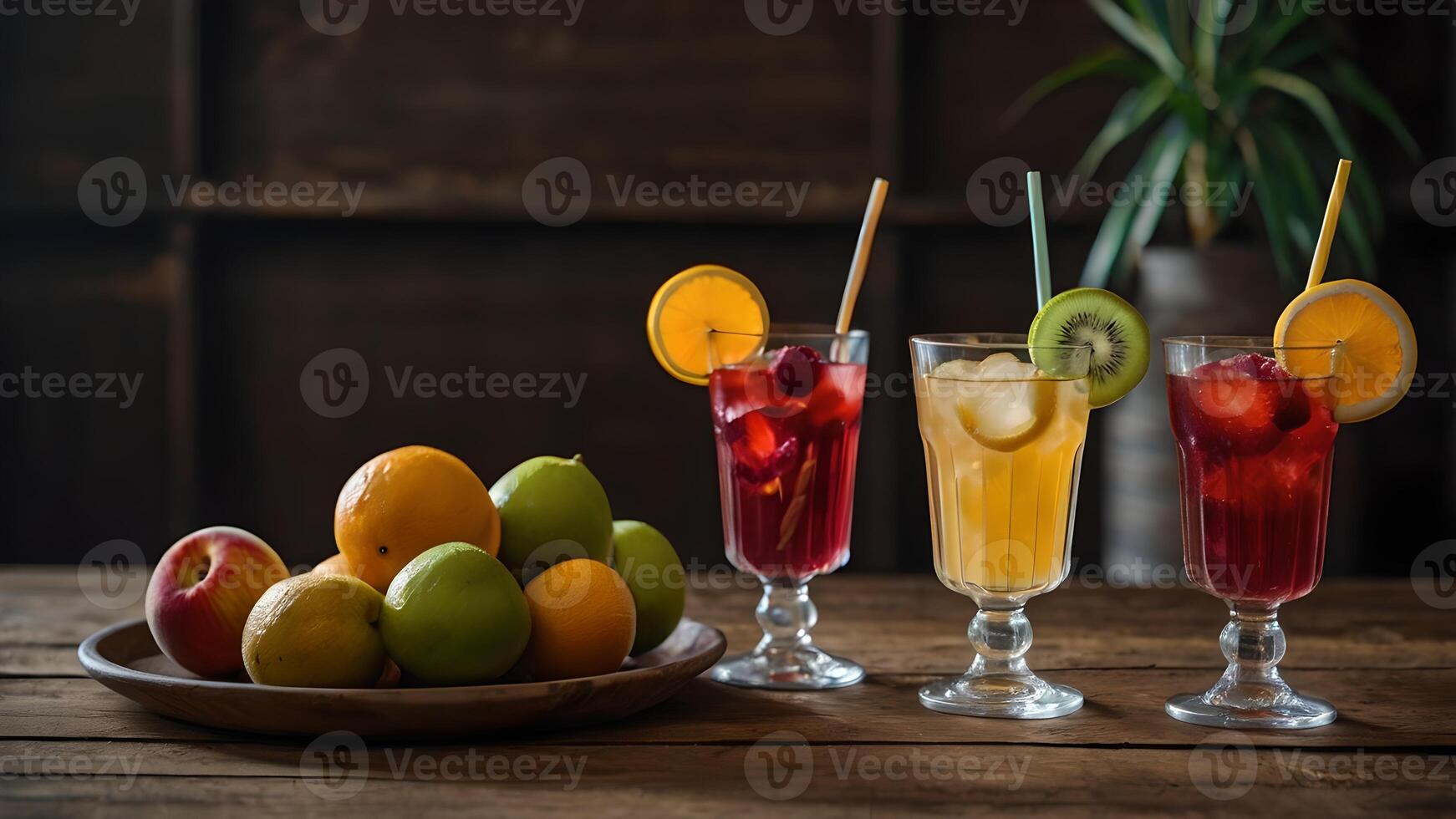 Summer Refreshment Rustic Table with Fruit-Infused Beverages photo