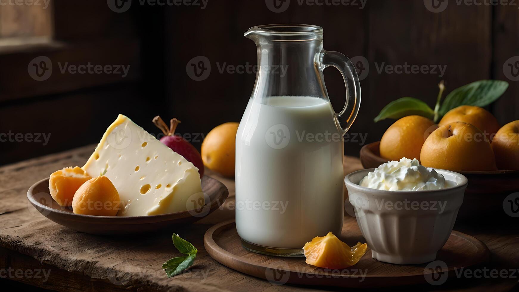 Milk Jug Cheese And Fruit Still Life Photography photo