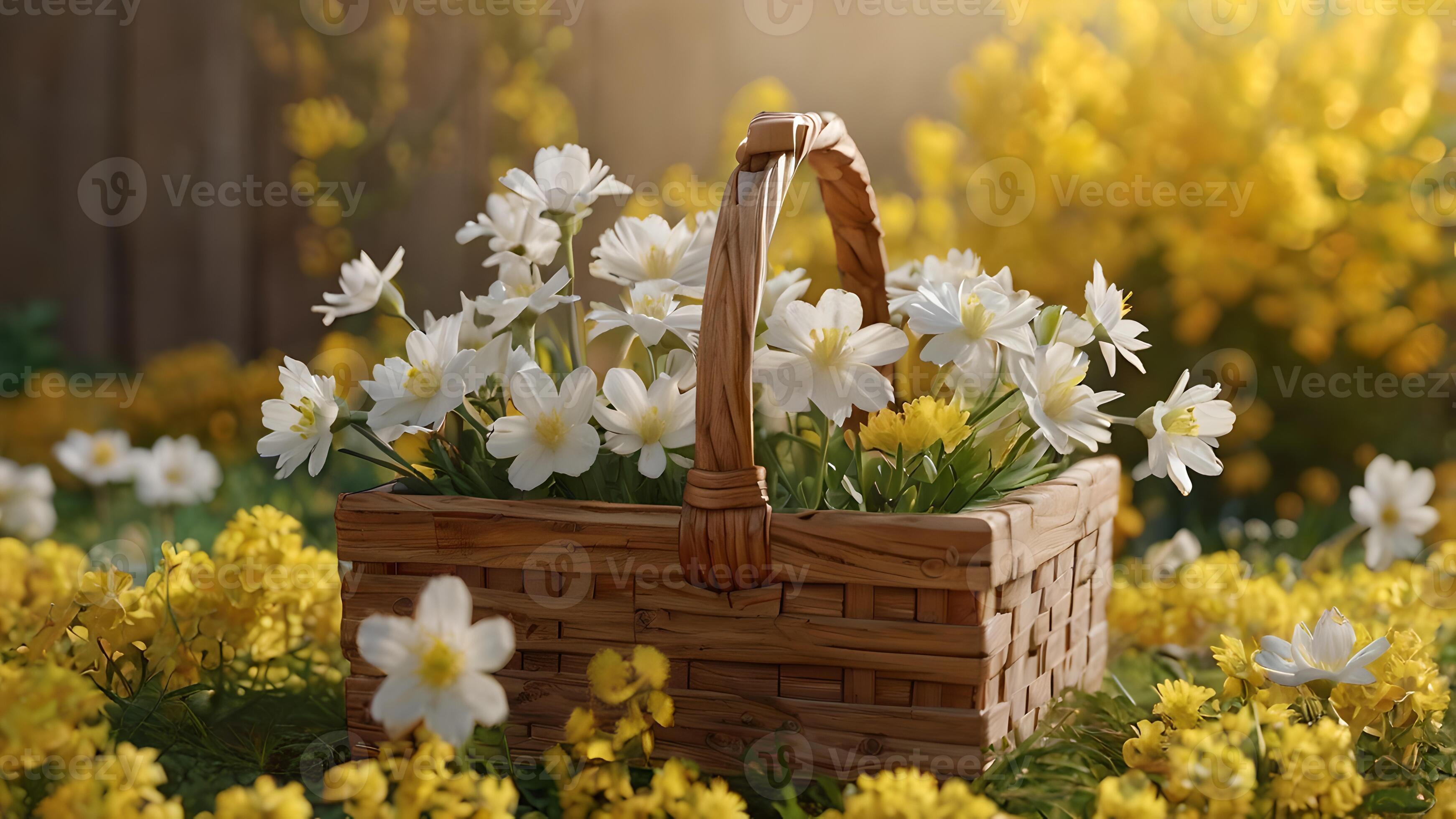 Spring Basket of White and Yellow Blooms Spring Basket of White and Yellow Blooms