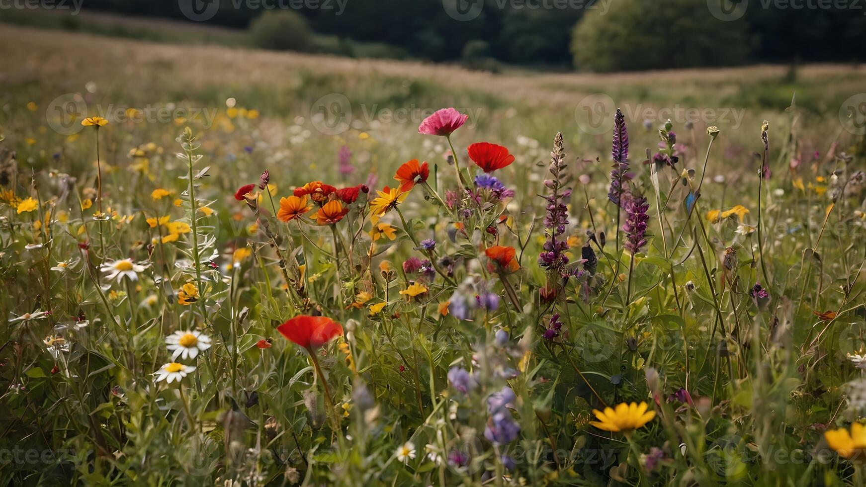 Vibrant Wildflowers Blooming in a Lush English Meadow photo