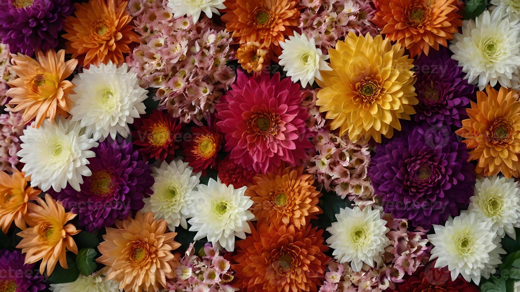 Stunning Floral Wall Arrangement of Chrysanthemums in Vibrant Hues photo