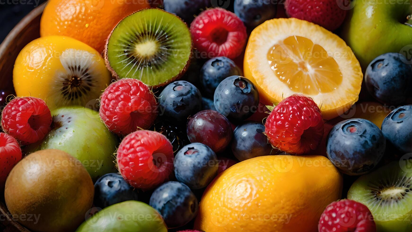 Fresh Fruits and Berries Platter for a Healthy Snack photo