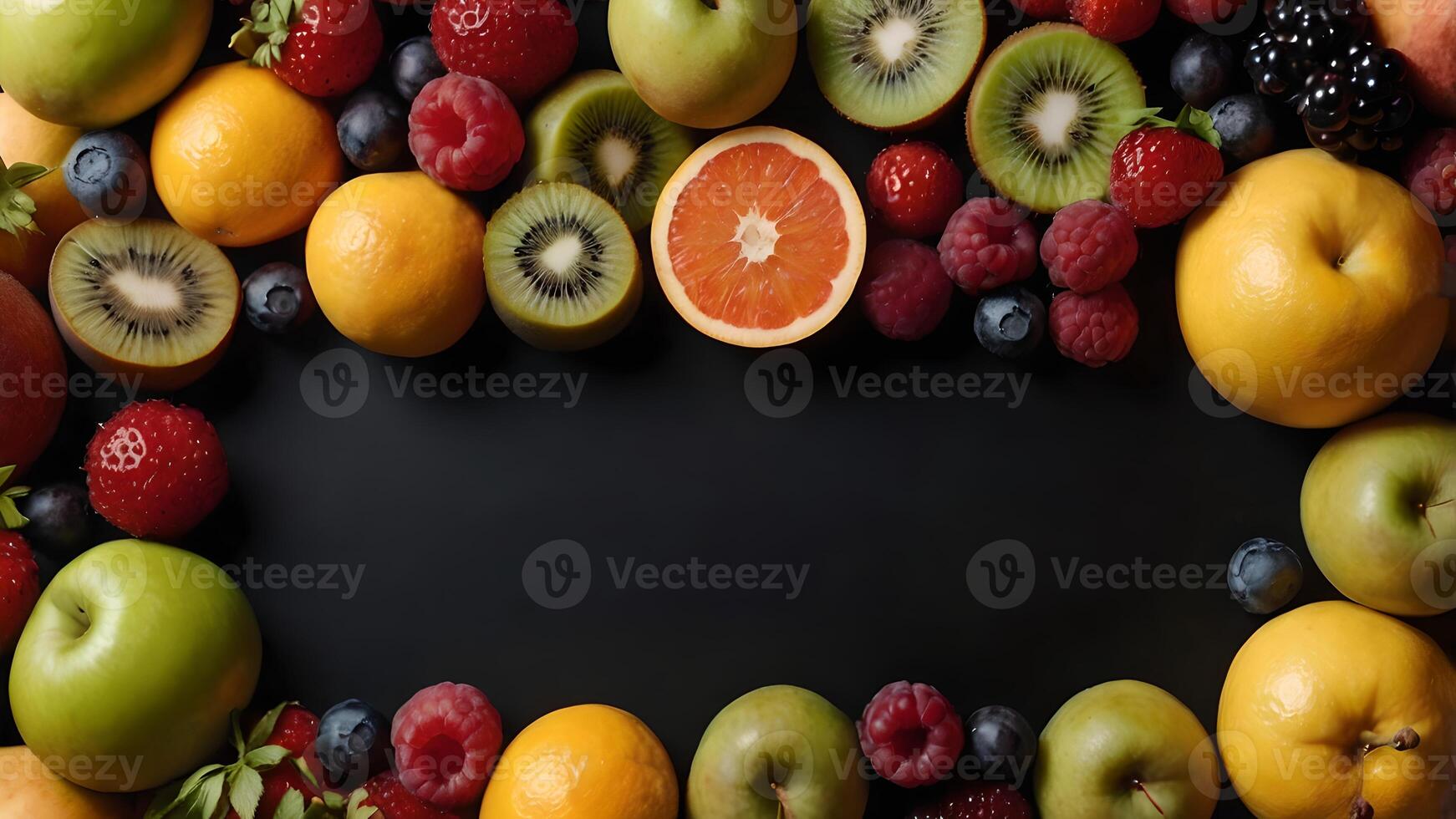 Fresh Fruits Banner with Space for Text on Black Background photo