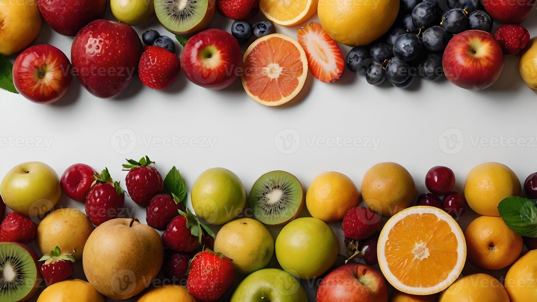 Fresh Fruit Banner With White Background For Healthy Eating Concept photo