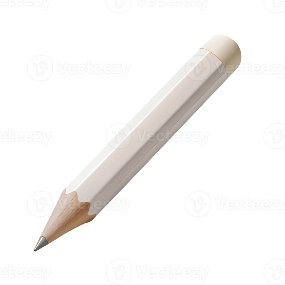 white Pencil, transparent background, 3D Rendering, isometric png