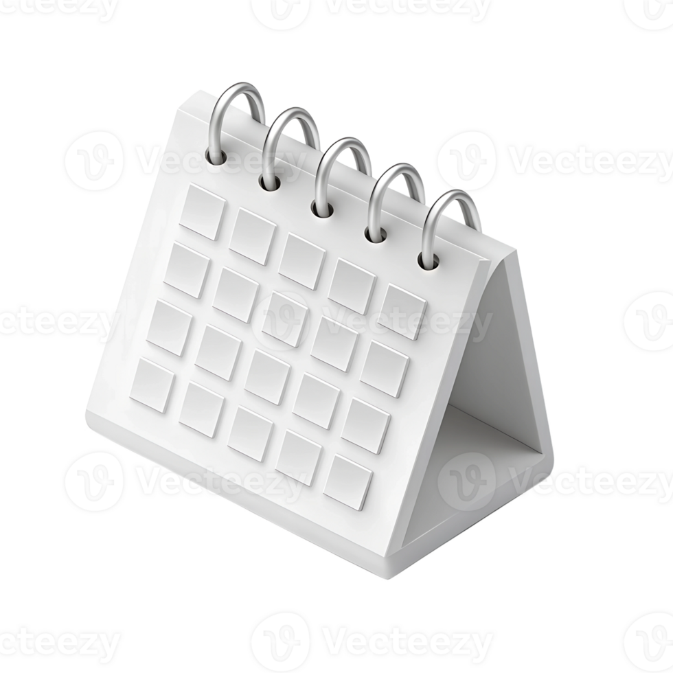 white Calendar, isolated on a transparent, 3D Rendering, isometric png