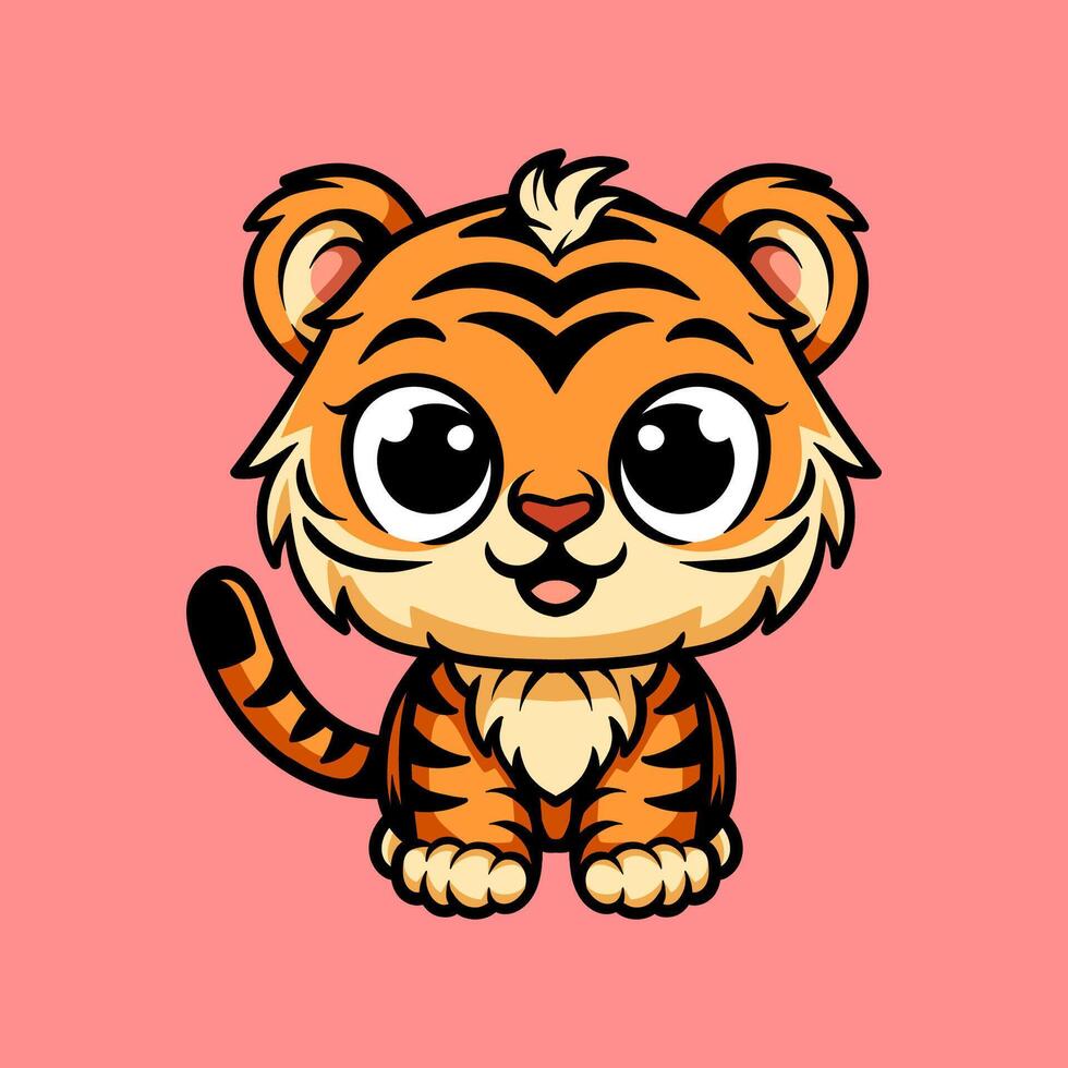 fun cute of a kid tiger hand drawn coloring cartoon illustration design vector