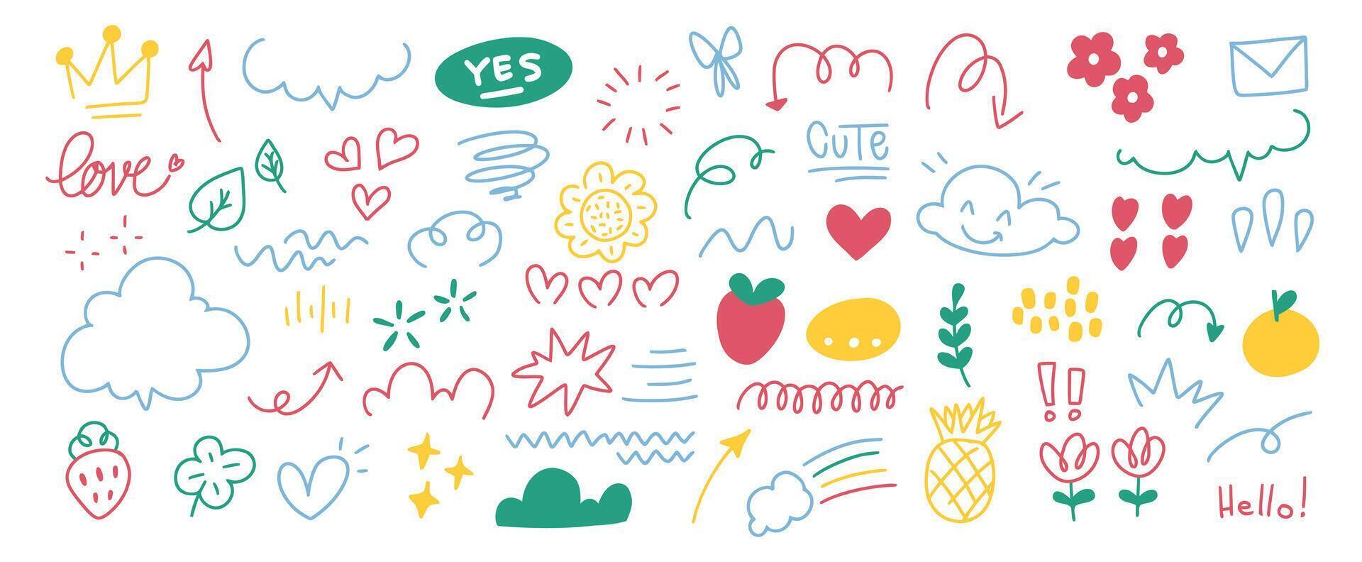 Set of cute pen line doodle element vector