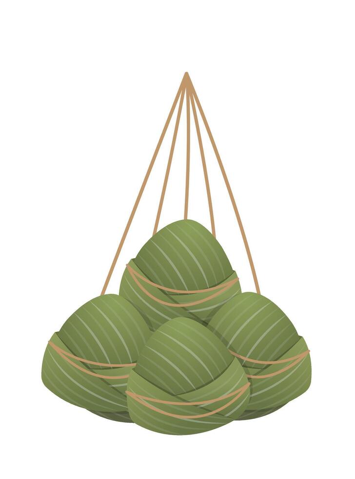 A bunch of Zongzi illustration or icon for Dragon Boat Festival, wrapped glutinous rice vector