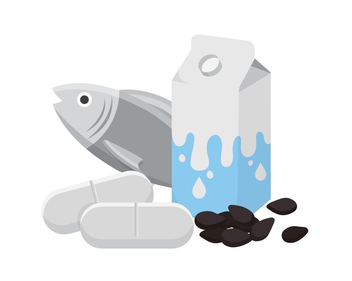 Calcium and milk, black sesame health food, vitamins, health vector