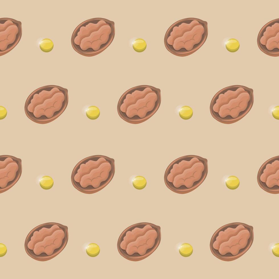 Seamless continuous illustration background of nuts and vitamin E vector