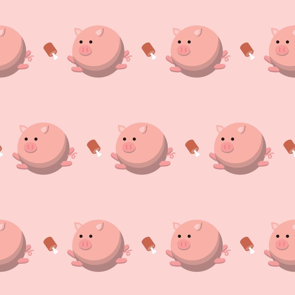 Seamless continuous illustration of pig and meat background vector