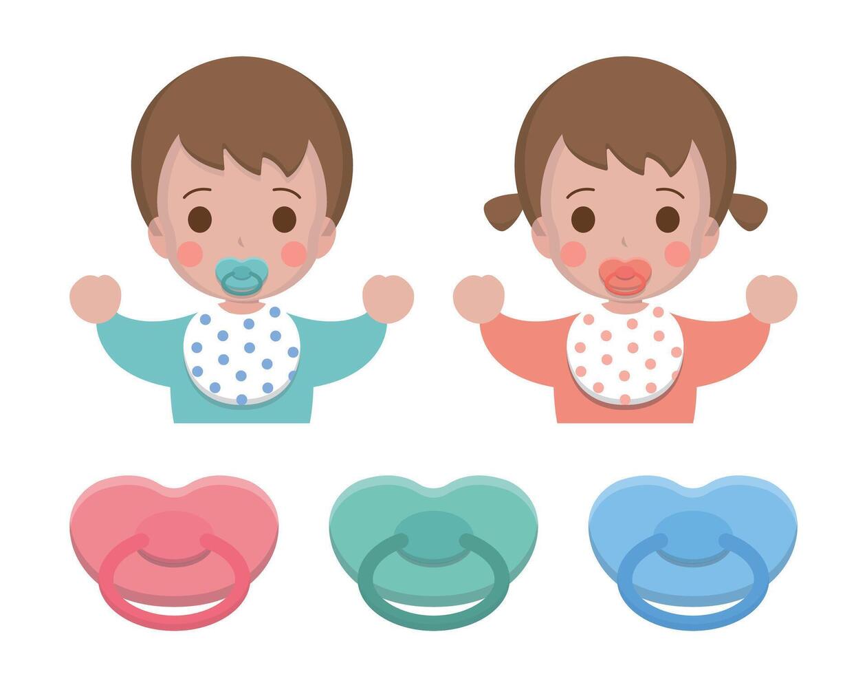 Boy baby and girl baby with pacifier set vector