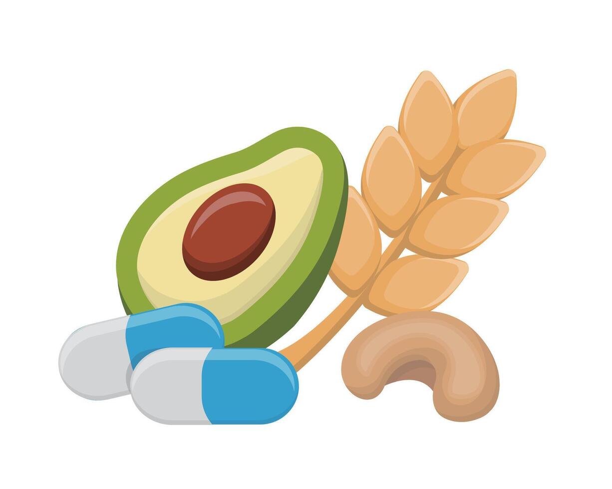 Magnesium and avocado wheat health food, vitamins, health vector