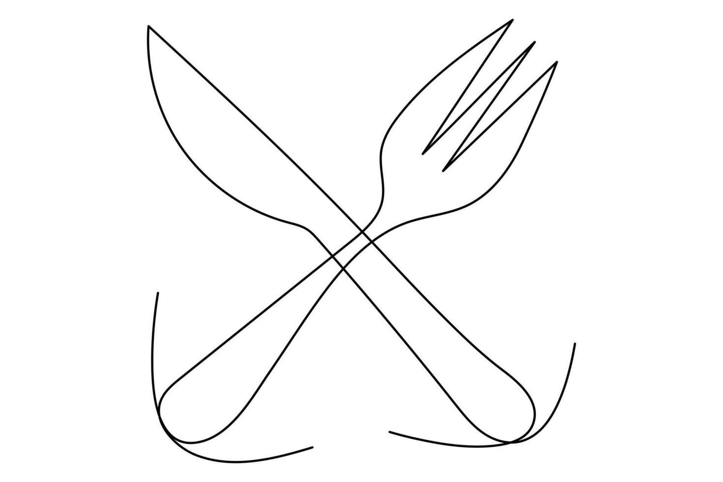 Elegant minimalist continuous line knife and fork outline for design projects vector