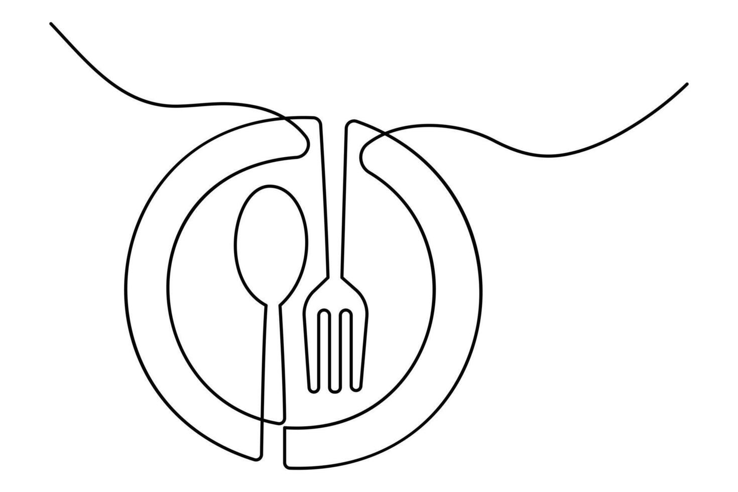 Clean and simple one line knife and fork outline illustration for chefs vector
