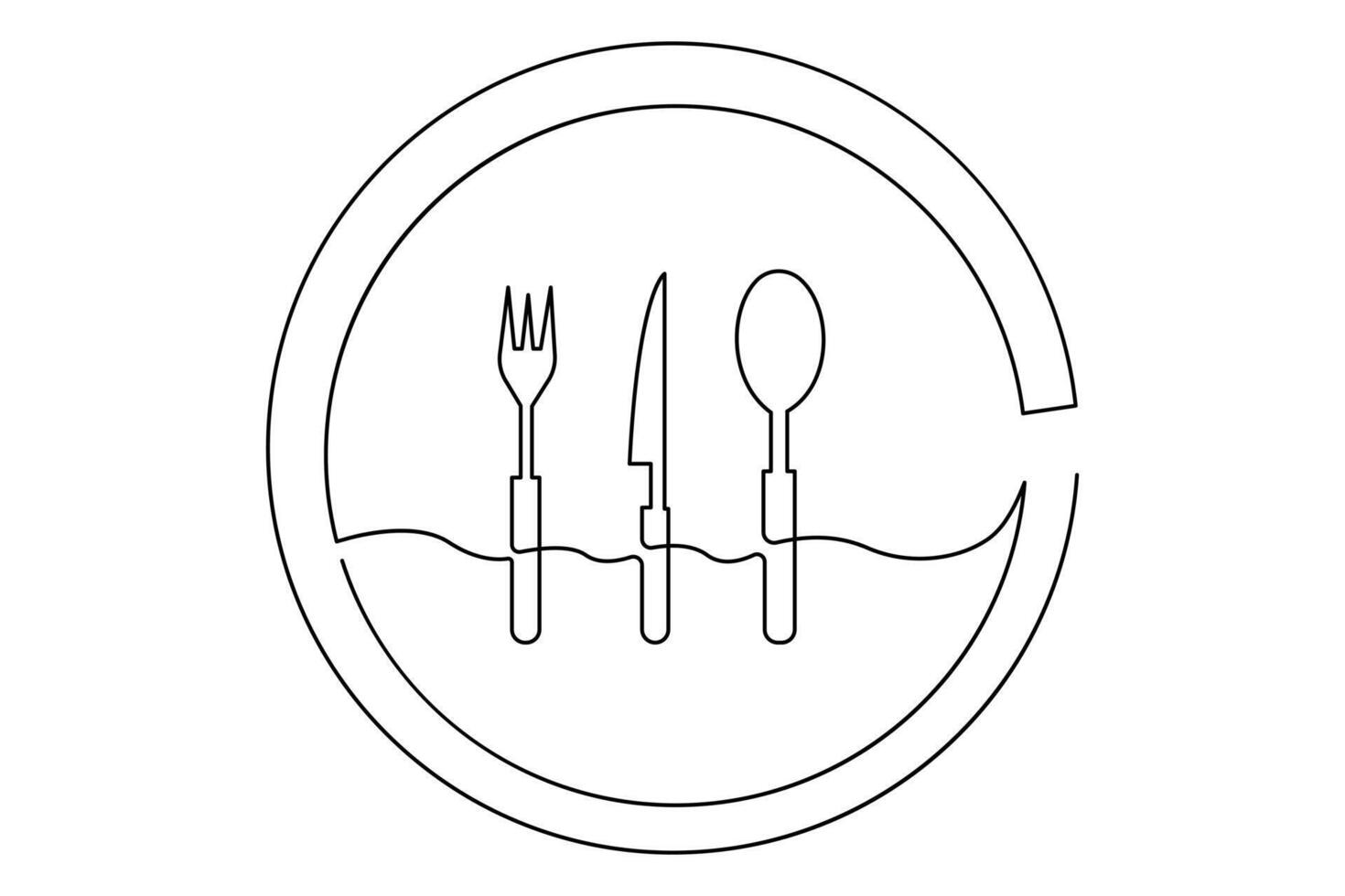 Continuous one Sleek one line knife and fork drawing in continuous outline formatline drawing of knife, fork and plate decoration for cafe or kitchen restaurant premium illustration vector