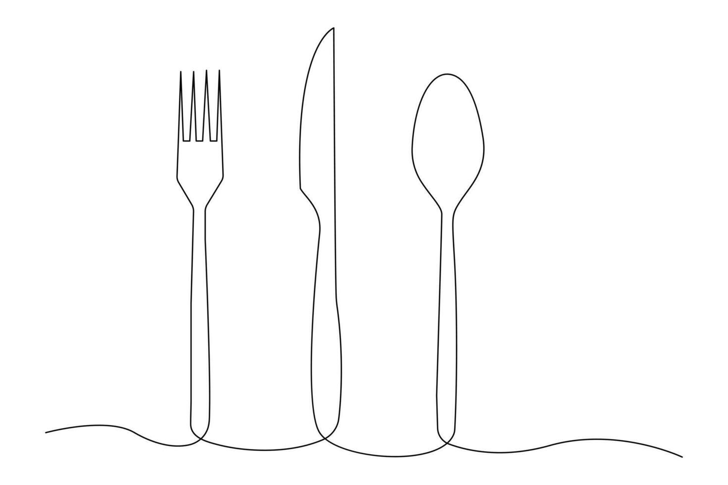 Minimalist continuous one line knife and fork drawing illustration vector