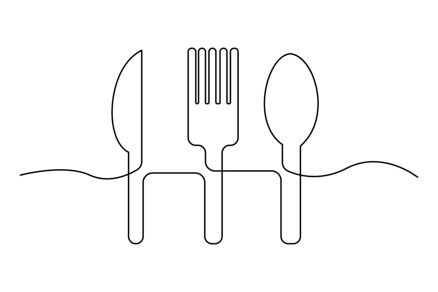 Elegant minimalist continuous line knife and fork outline for kitchen decor vector