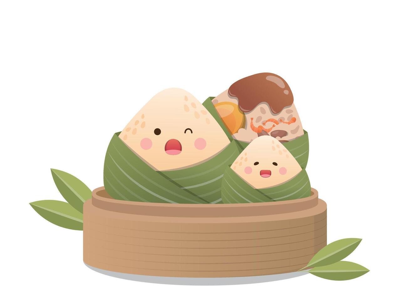 Happy Dragon Boat Festival Zongzi, playful and cute mascot cartoon character vector