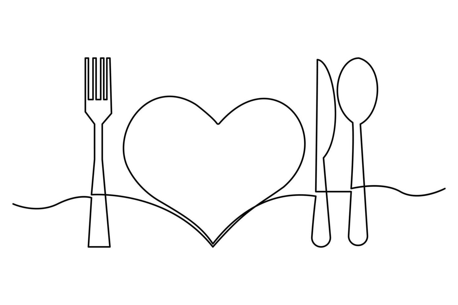 Modern continuous line drawing of knife and fork illustration vector