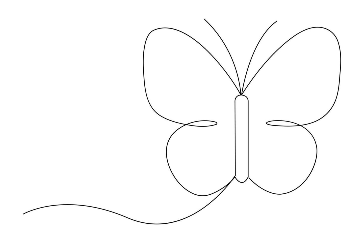 Continuous butterfly outline art in minimalist one line drawing vector